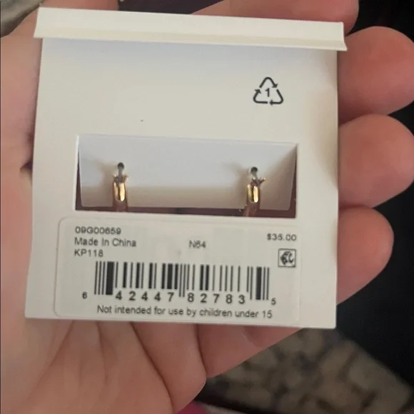 KARL LAGERFELD Gold Hoop Earrings with Pink Square Crystal Drops - Picture 3 of 3